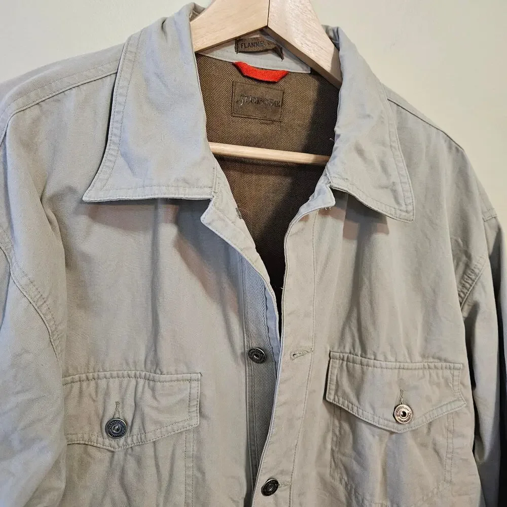 VTG St. John's Bay Men's Flannel Lined Shirt Jacket Large Beige Utility Chore